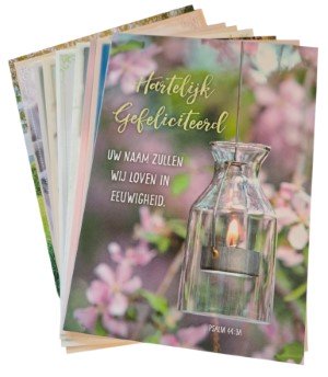 Kaarten bloemen/landschappen + Bijbeltekst - Hartelijk Gefeliciteerd